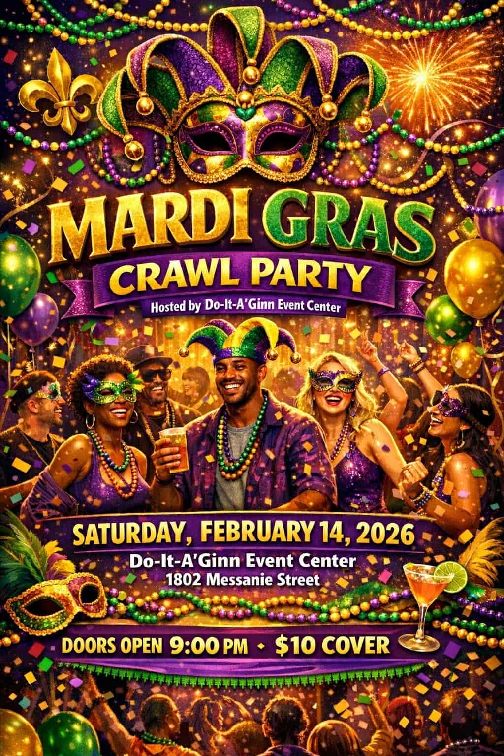 Blues music event poster at Do it a-Ginn Event Hall featuring live blues show, dance night, and performances by TJ Hooker Taylor, with event details in St. Joe, Missouri.